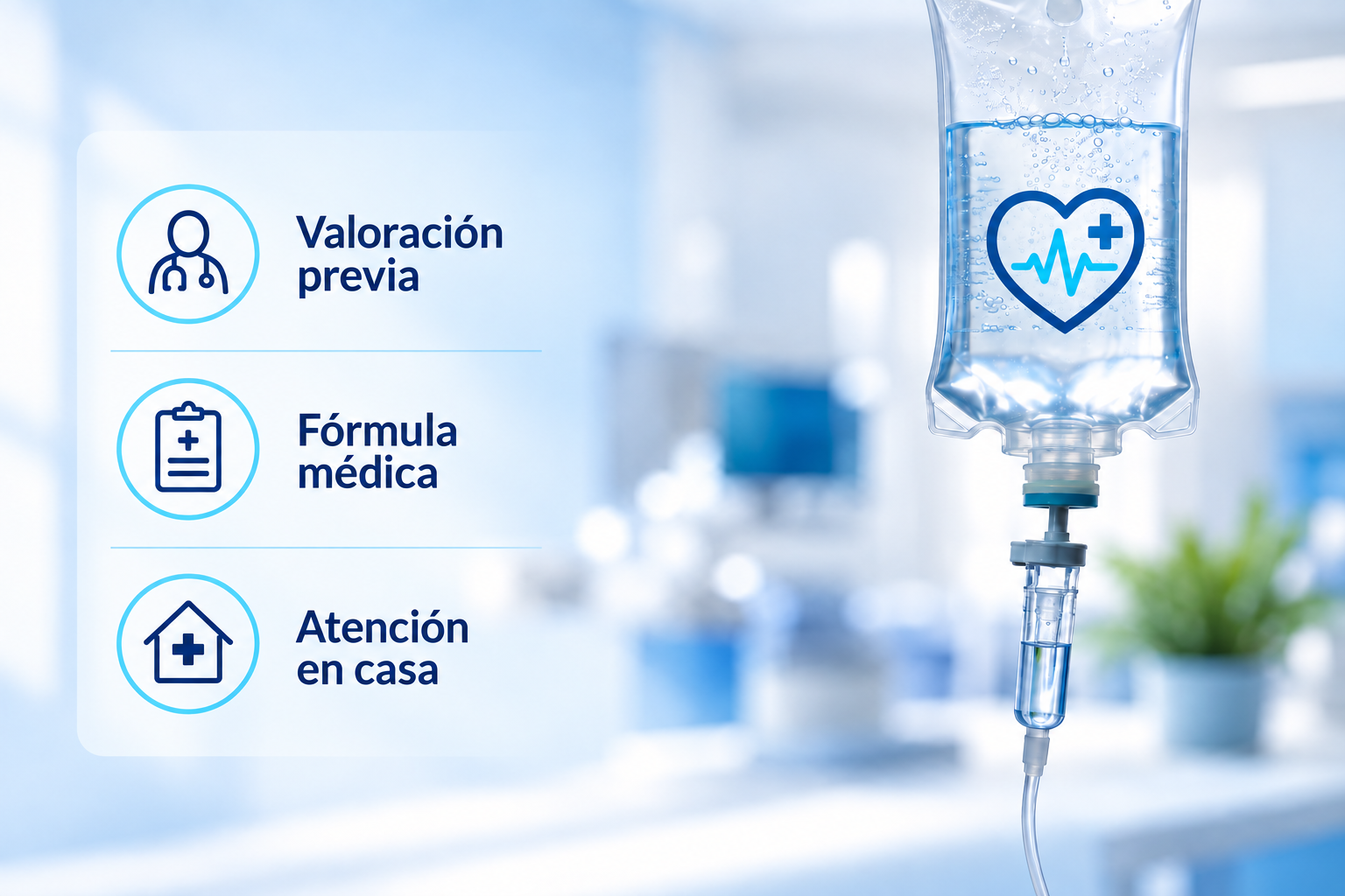 Bolsa de solución intravenosa en un entorno de atención domiciliaria